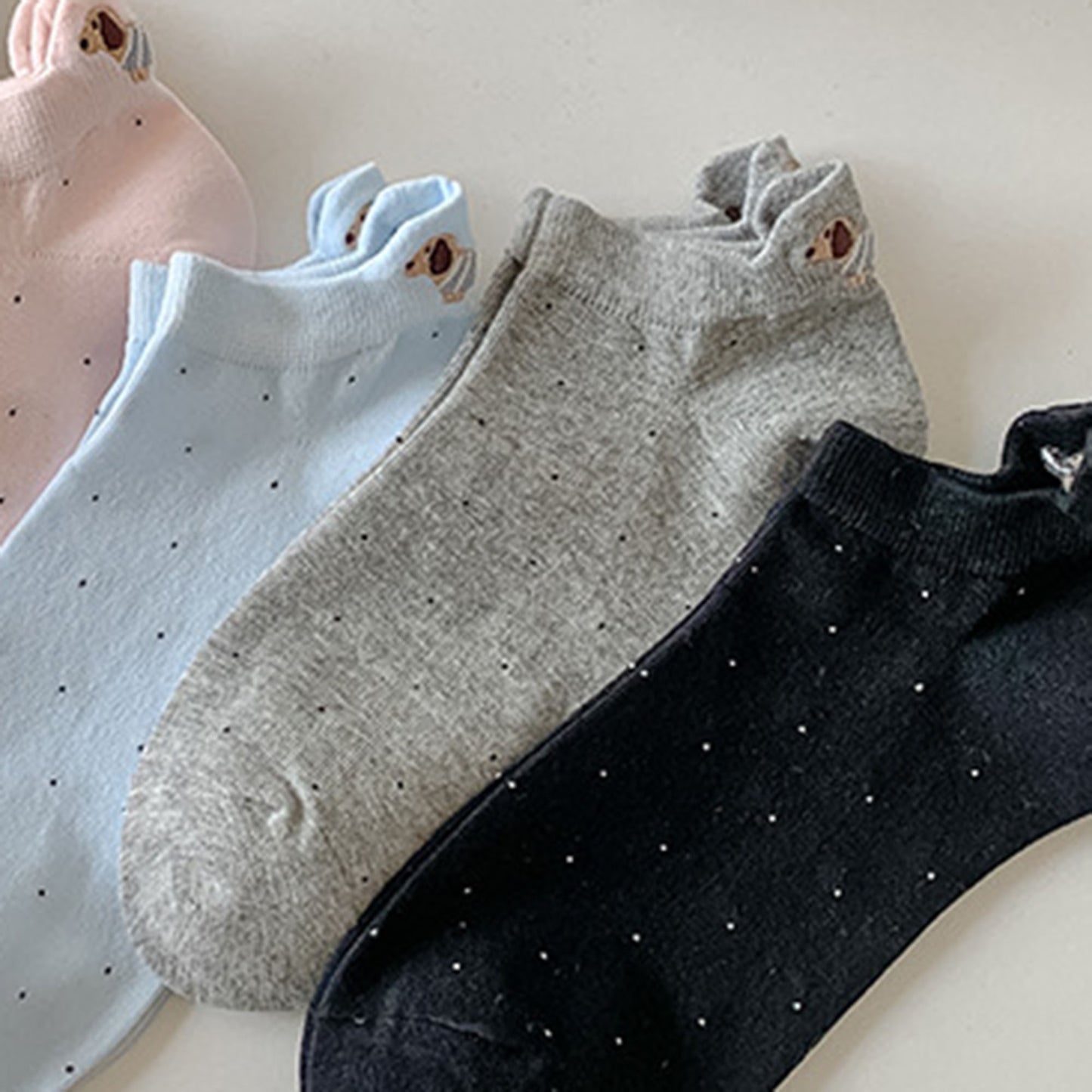 3-Pair No-Show Socks with Embroidered Dog Design and Soft Knit Low-Cut Fit for Casual Comfort