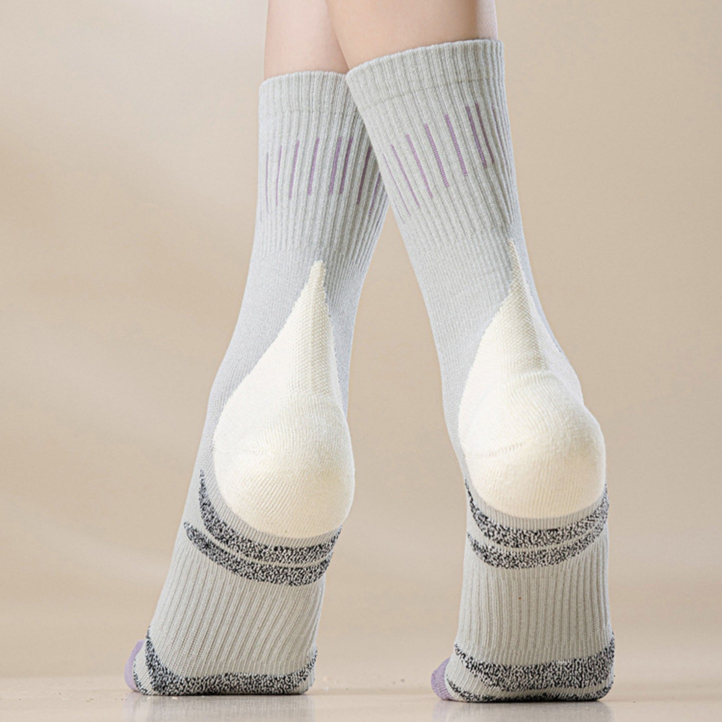 2-Pair Ribbed Crew Socks with Contrast Toe and Heel Design and Modern Abstract Knit Pattern