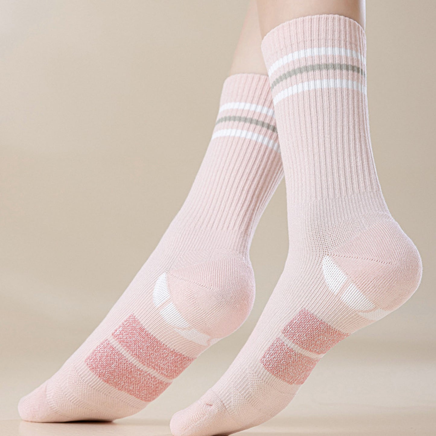 2-Pair Ribbed Crew Socks with Contrast Toe and Heel Design and Modern Abstract Knit Pattern