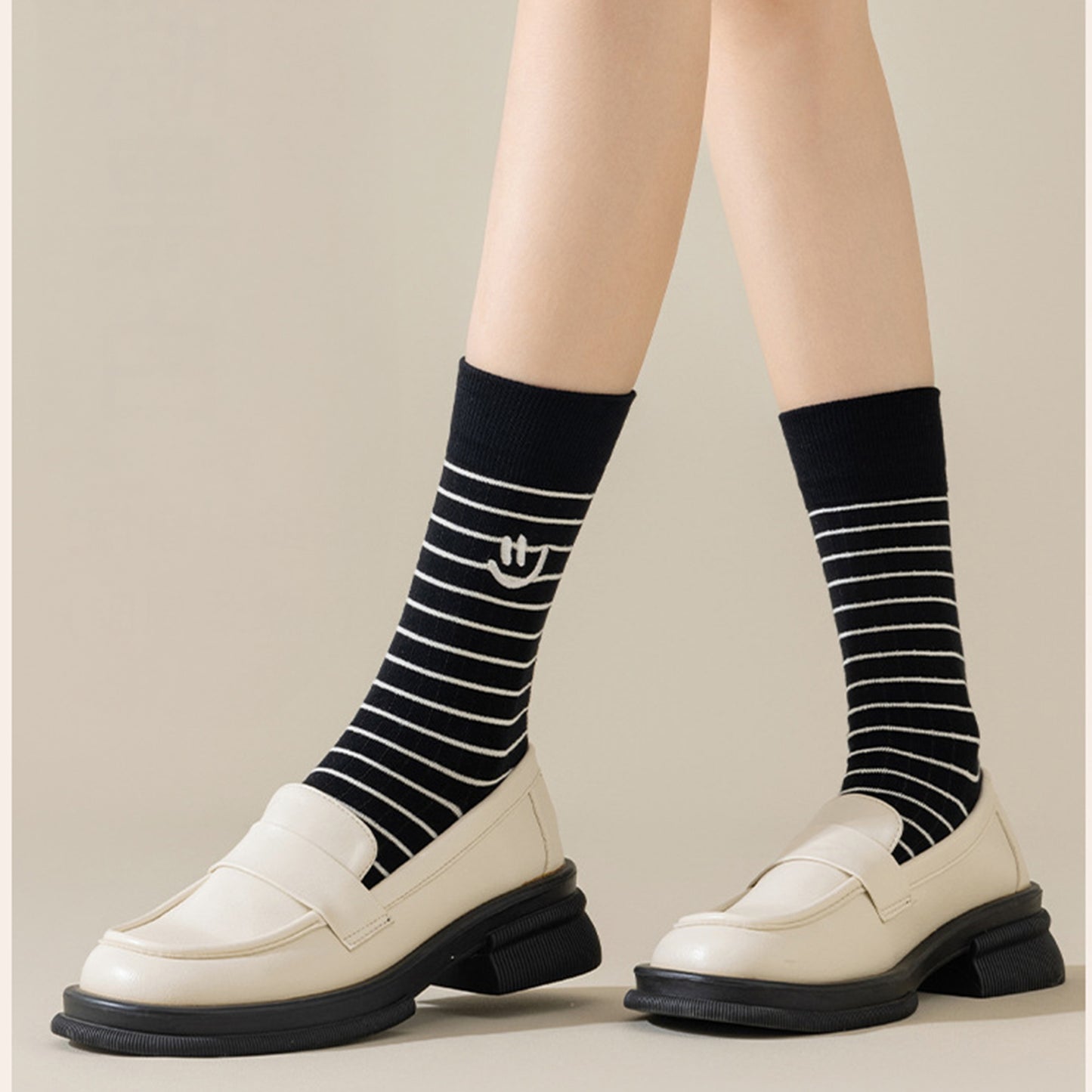 3 Pairs Women's Casual Crew Socks Assorted Patterns Striped Polka Dot and Bow Embroidery