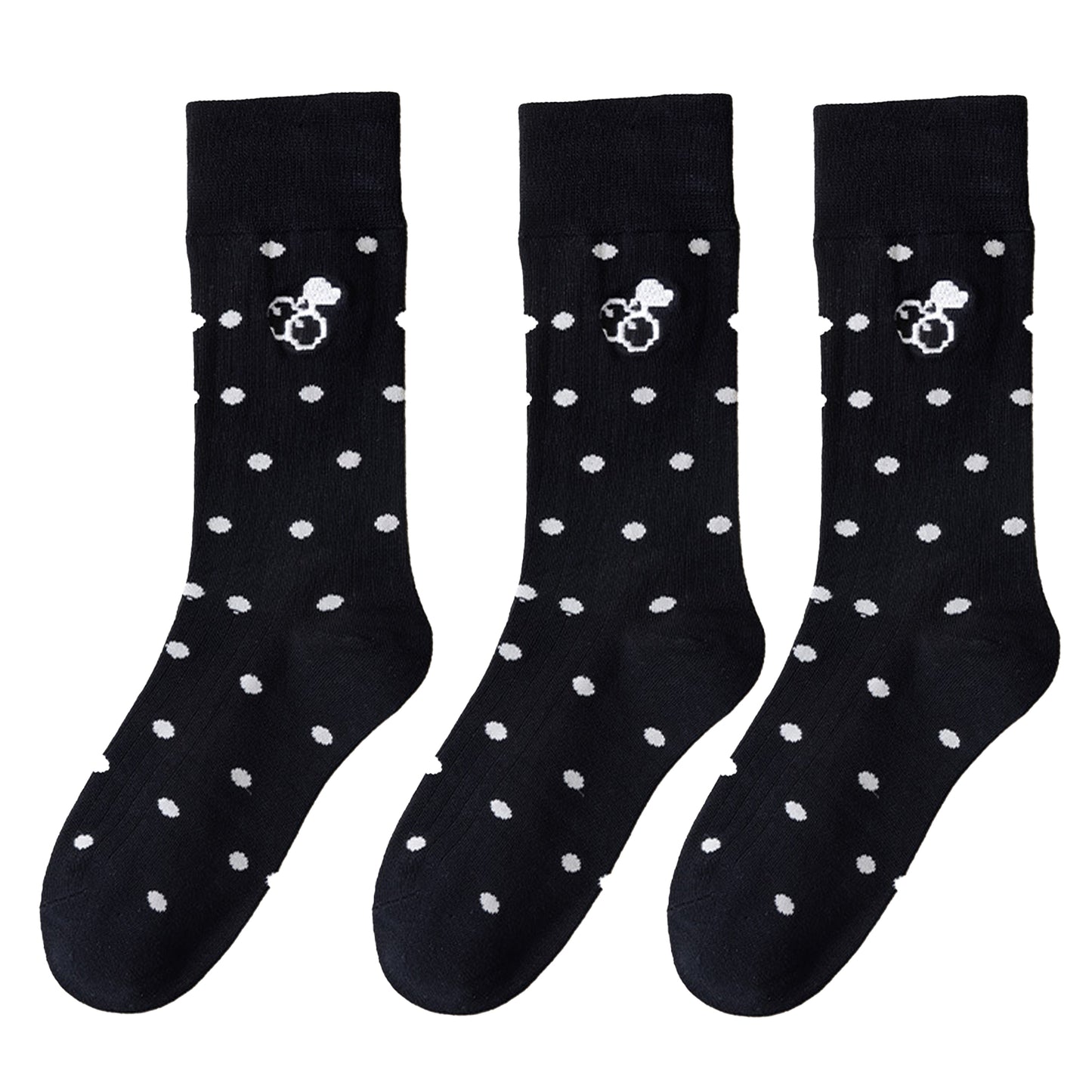 3 Pairs Women's Casual Crew Socks Assorted Patterns Striped Polka Dot and Bow Embroidery