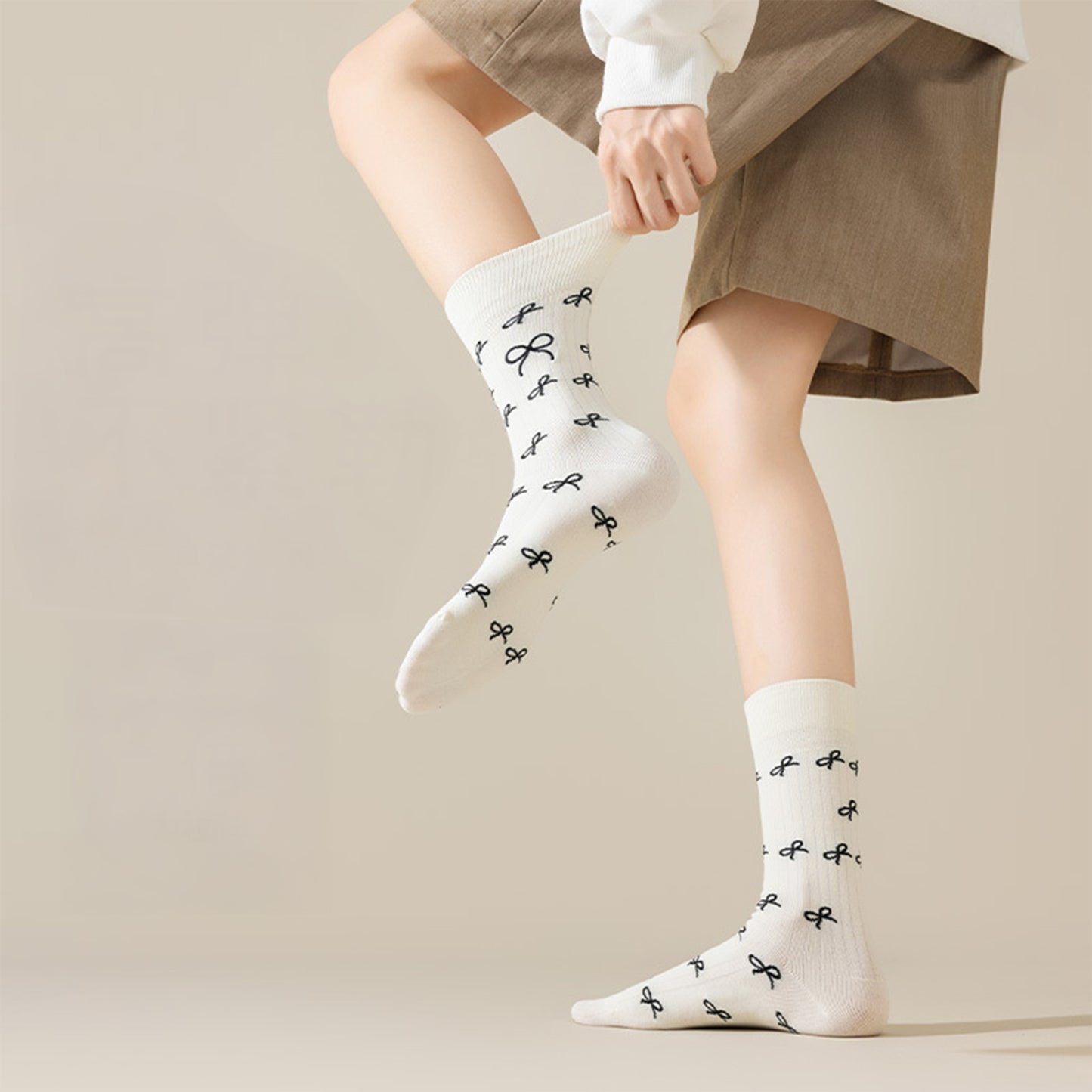 3 Pairs Women's Casual Crew Socks Assorted Patterns Striped Polka Dot and Bow Embroidery