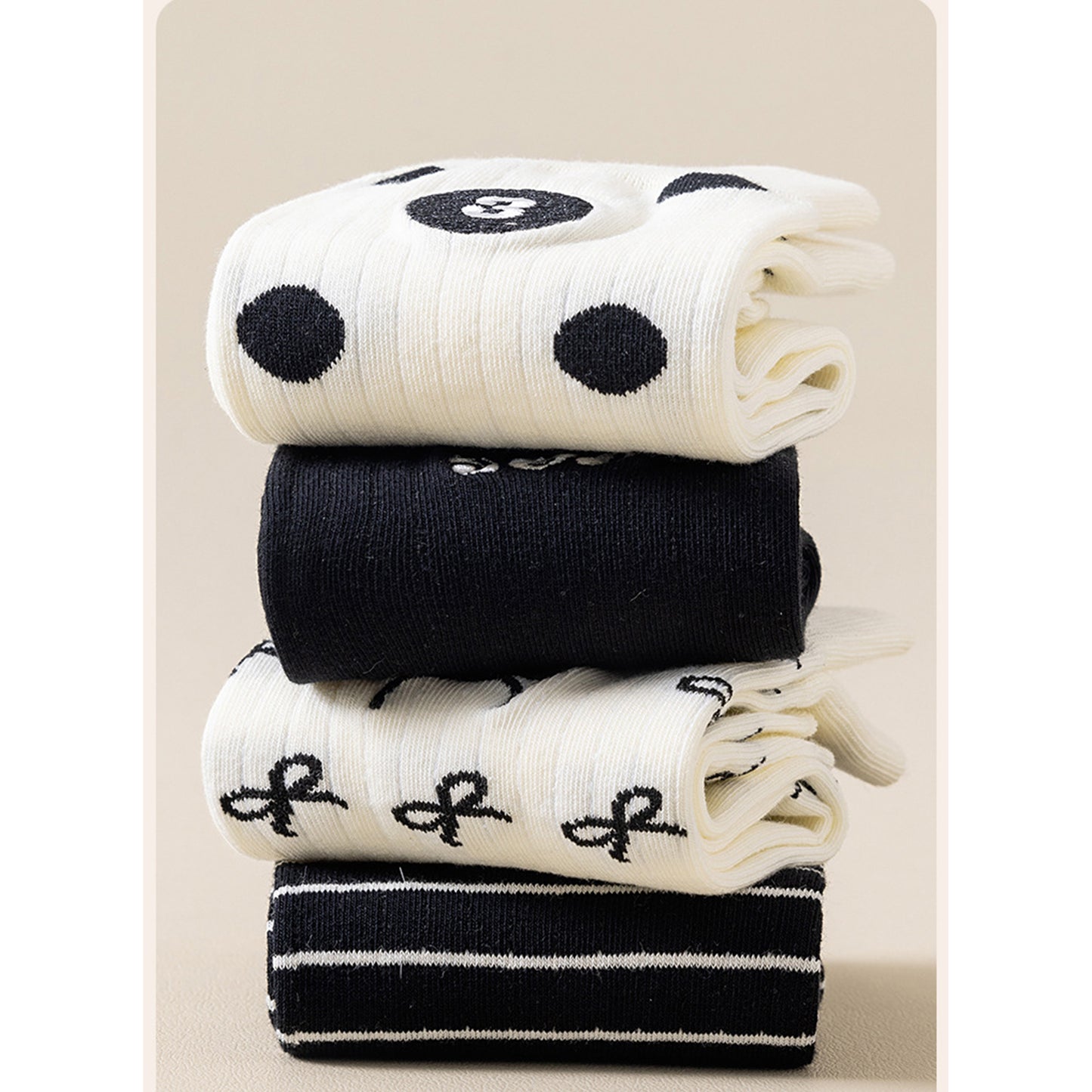 3 Pairs Women's Casual Crew Socks Assorted Patterns Striped Polka Dot and Bow Embroidery