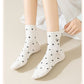 3 Pairs Women's Crew Socks with Polka Dot Pattern and Panda Embroidery