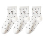 3 Pairs Women's Crew Socks with Polka Dot Pattern and Panda Embroidery