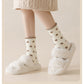 3 Pairs Women's Plush Crew Socks with Polka Dot Pattern and Thick Fleece Lining