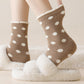 3 Pairs Women's Plush Crew Socks with Polka Dot Pattern and Thick Fleece Lining