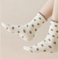 3 Pairs Women's Plush Crew Socks with Polka Dot Pattern and Thick Fleece Lining