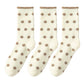 3 Pairs Women's Plush Crew Socks with Polka Dot Pattern and Thick Fleece Lining