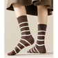 3 Pairs Women's Striped Crew Socks with Ribbed Knit Design and Anti-Pilling Cotton Blend
