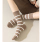 3 Pairs Women's Striped Crew Socks with Ribbed Knit Design and Anti-Pilling Cotton Blend