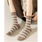 3 Pairs Women's Striped Crew Socks with Ribbed Knit Design and Anti-Pilling Cotton Blend