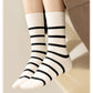 3 Pairs Women's Striped Crew Socks with Ribbed Knit Design and Anti-Pilling Cotton Blend