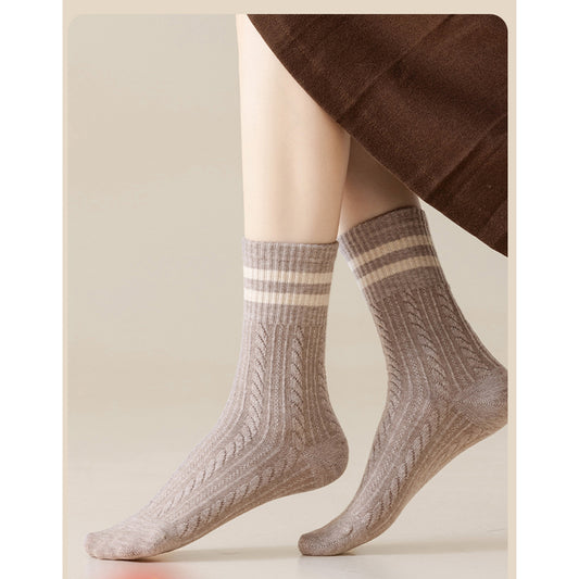 3 Pairs Women's Cable Knit Crew Socks with Ribbed Cuffs and Soft Warm Cotton Blend