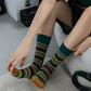 3 Pairs Cotton Crew Socks with Retro Colored Striped Patterns and Comfortable Classic