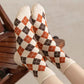3-Pair Cotton Crew Socks Set with Checkered and Flower Textured Knit Patterns