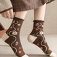 3-Pair Cotton Crew Socks Set with Checkered and Flower Textured Knit Patterns