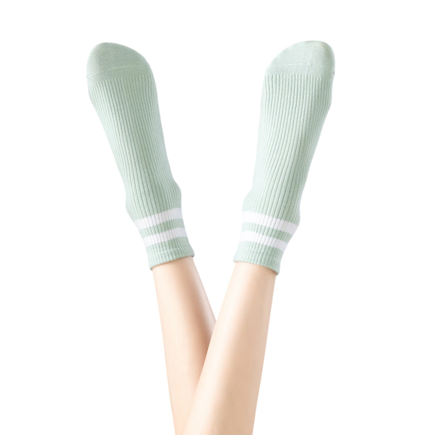 3-Pair Antibacterial and Breathable Ribbed Ankle Socks with Double Stripe Cuffs