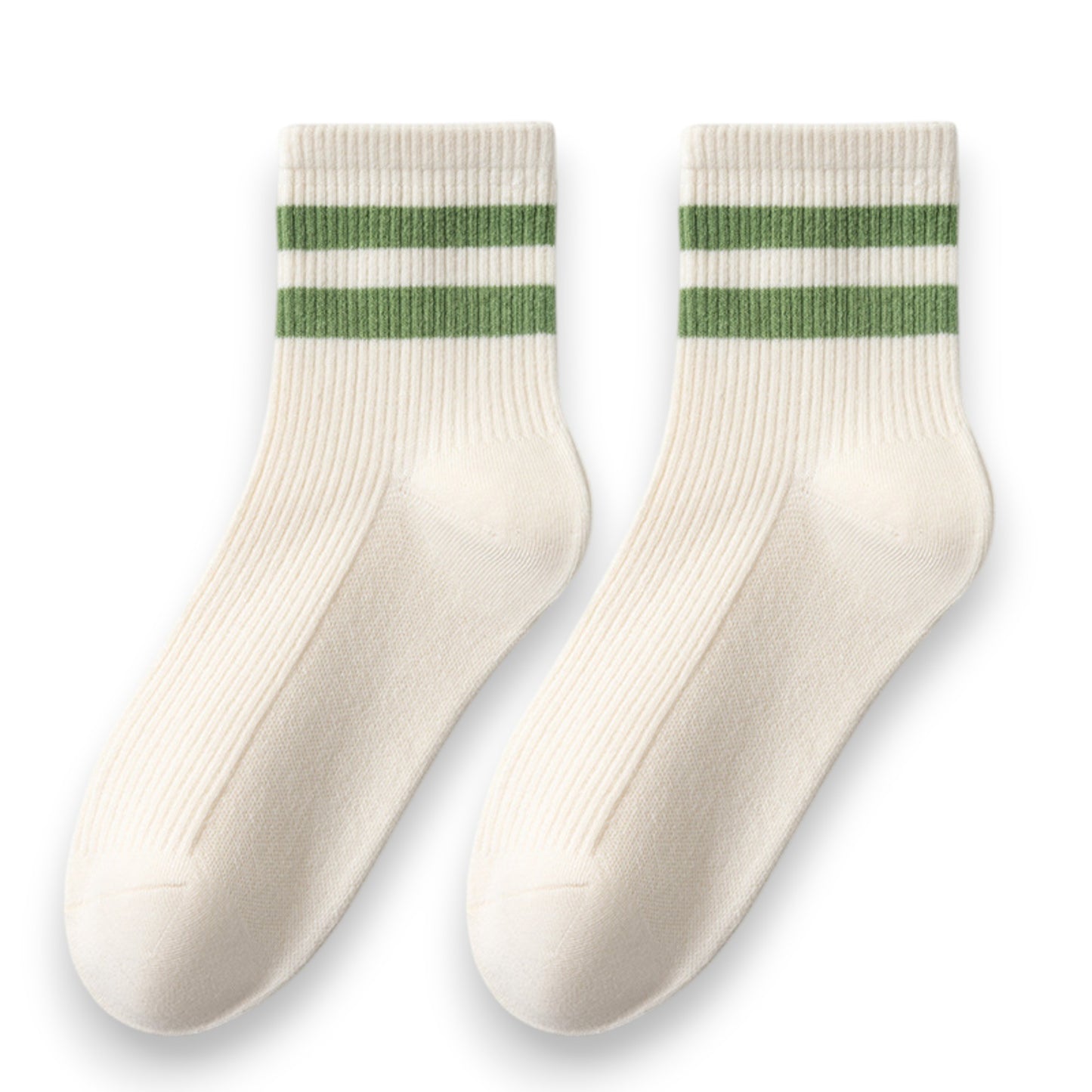 3-Pair Antibacterial and Breathable Ribbed Ankle Socks with Double Stripe Cuffs