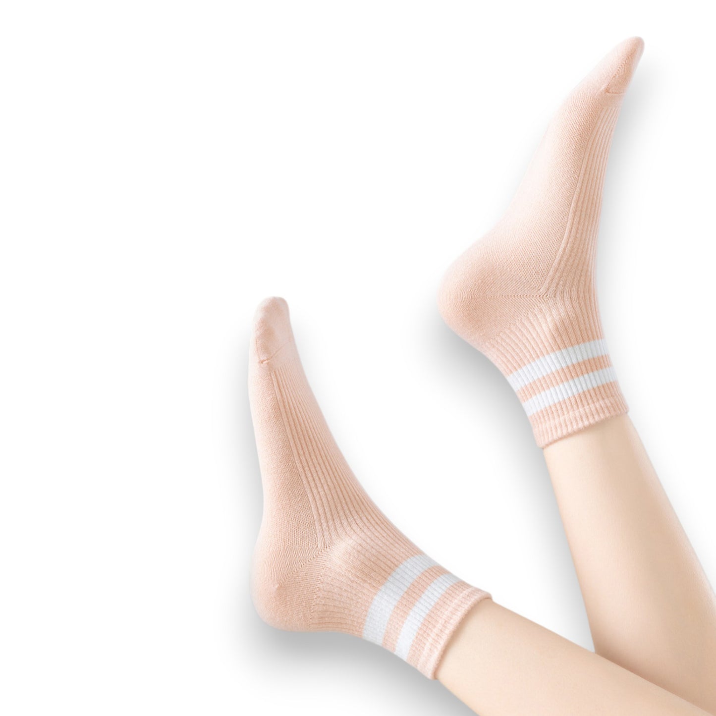 3-Pair Antibacterial and Breathable Ribbed Ankle Socks with Double Stripe Cuffs