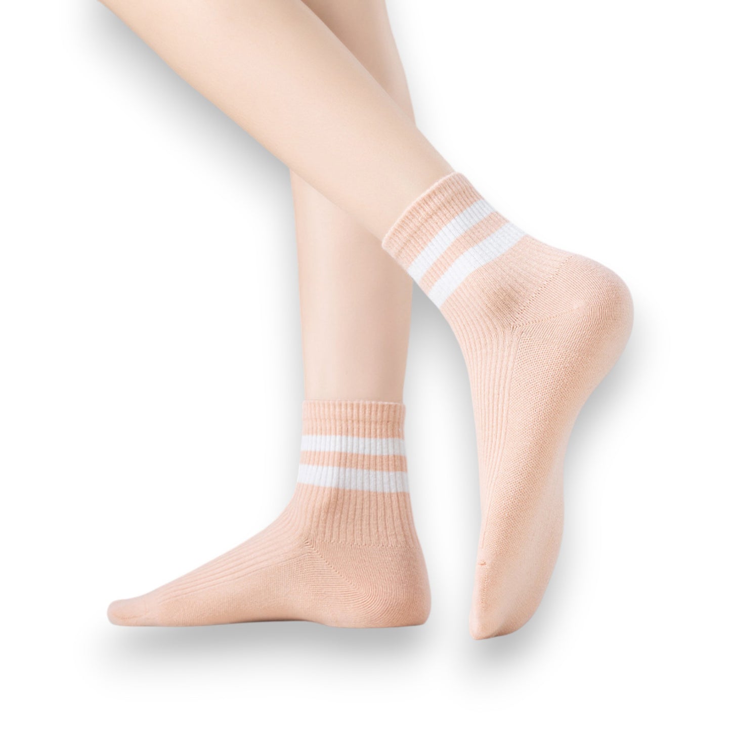 3-Pair Antibacterial and Breathable Ribbed Ankle Socks with Double Stripe Cuffs