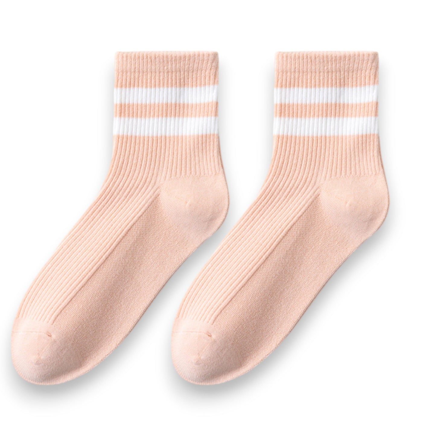 3-Pair Antibacterial and Breathable Ribbed Ankle Socks with Double Stripe Cuffs