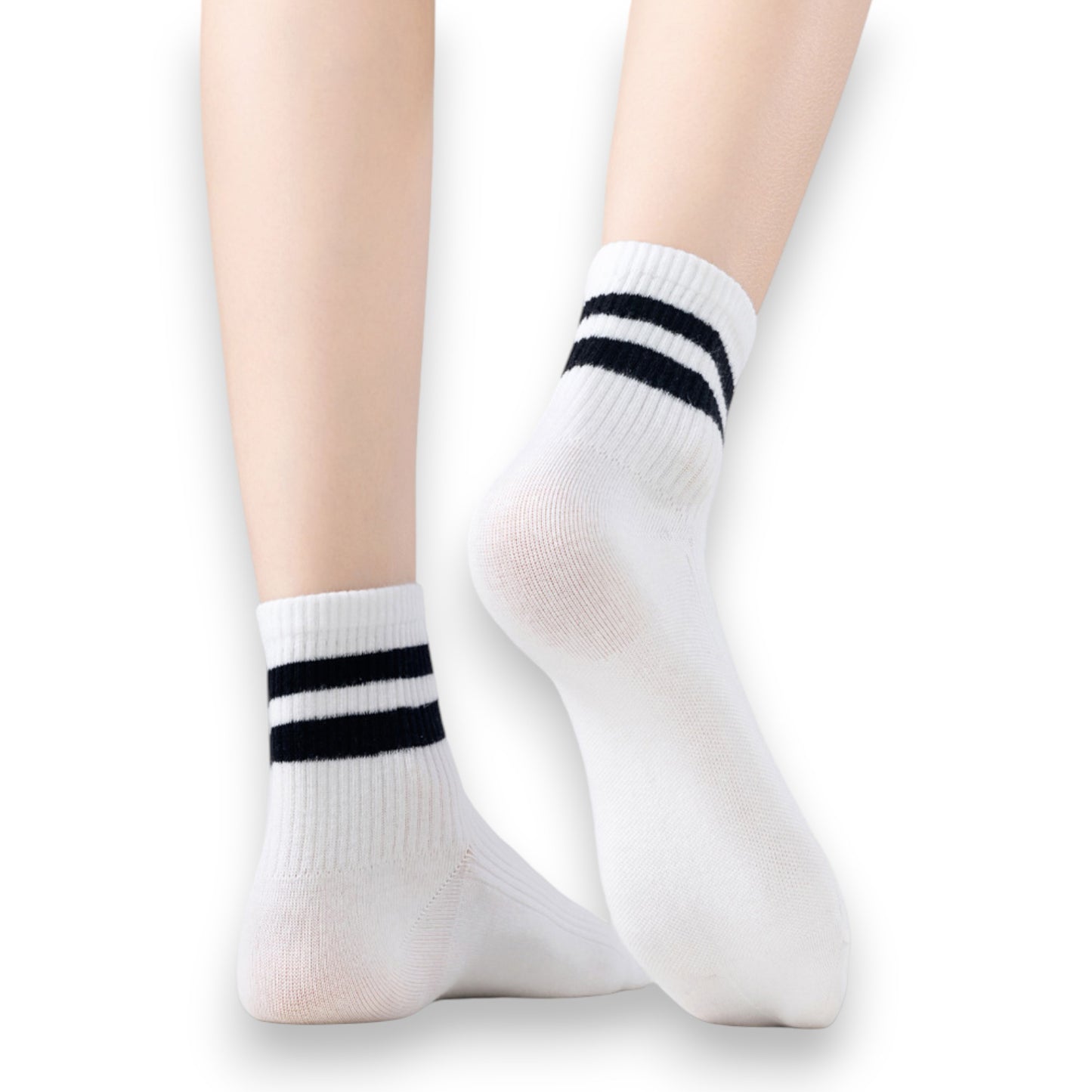 3-Pair Antibacterial and Breathable Ribbed Ankle Socks with Double Stripe Cuffs