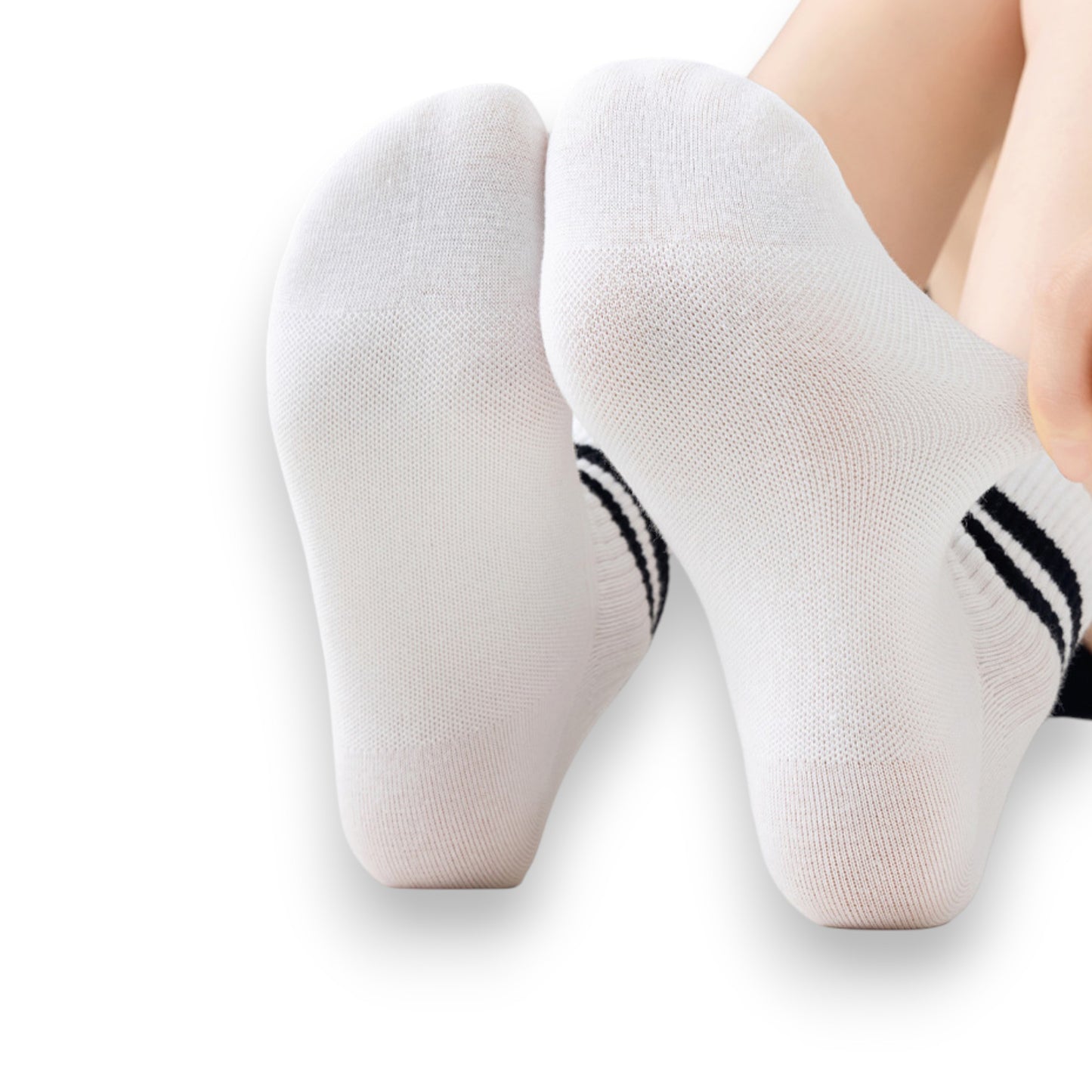 3-Pair Antibacterial and Breathable Ribbed Ankle Socks with Double Stripe Cuffs