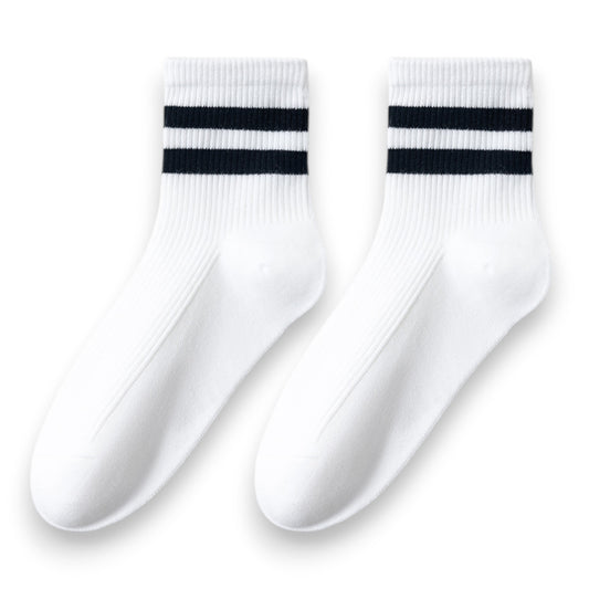 3-Pair Antibacterial and Breathable Ribbed Ankle Socks with Double Stripe Cuffs