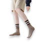 3-Pack Mid Crew Cotton Socks with Striped Cuffs Ribbed Knit Casual and Easy Matching