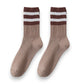 3-Pack Mid Crew Cotton Socks with Striped Cuffs Ribbed Knit Casual and Easy Matching