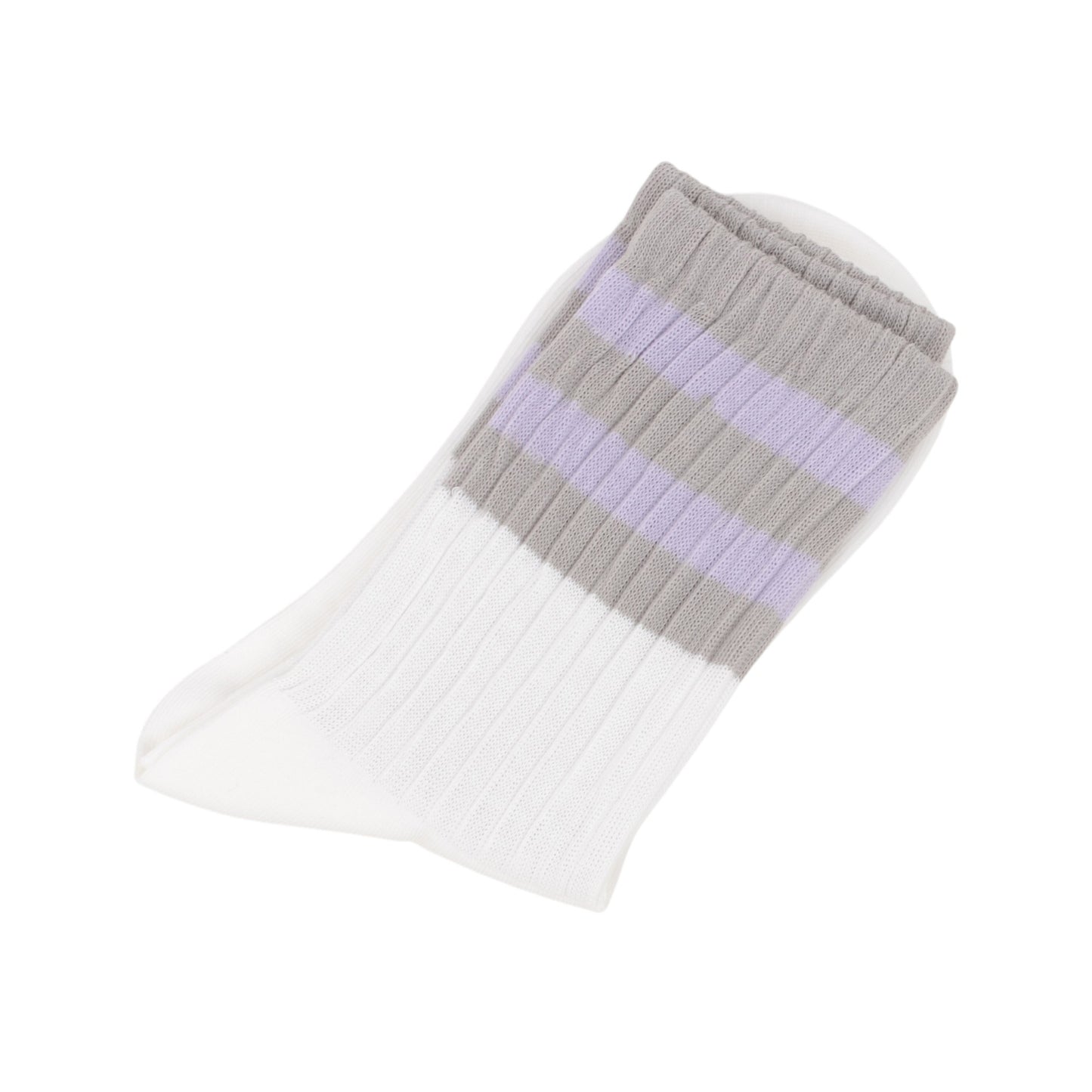 3-Pack Mid Crew Cotton Socks with Striped Cuffs Ribbed Knit Casual and Easy Matching