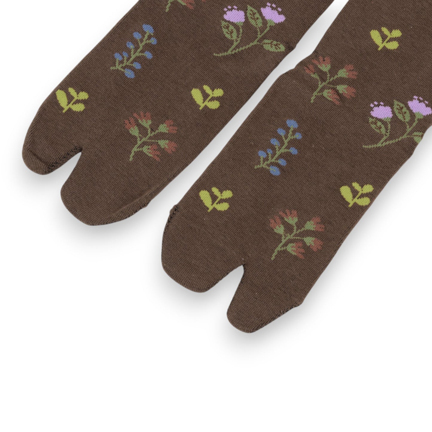 3 Pairs Floral Patterned Split-Toe Socks Soft Cotton Stretch Knit Crew Style