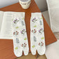 3 Pairs Floral Patterned Split-Toe Socks Soft Cotton Stretch Knit Crew Style