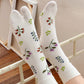 3 Pairs Floral Patterned Split-Toe Socks Soft Cotton Stretch Knit Crew Style
