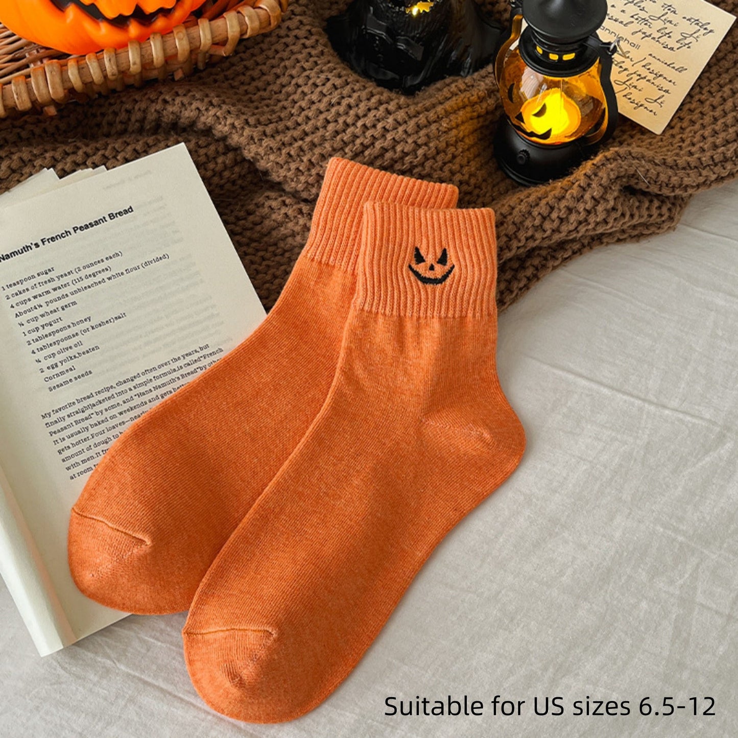 3-Pack Crew Socks with Ribbed Cuffs in Festive Halloween Design
