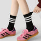 3 Pack Crew Socks Set Ribbed Knit Athletic Stripe and Classic Pattern Casual Everyday Wear