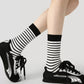 3 Pack Crew Socks Set Ribbed Knit Athletic Stripe and Classic Pattern Casual Everyday Wear