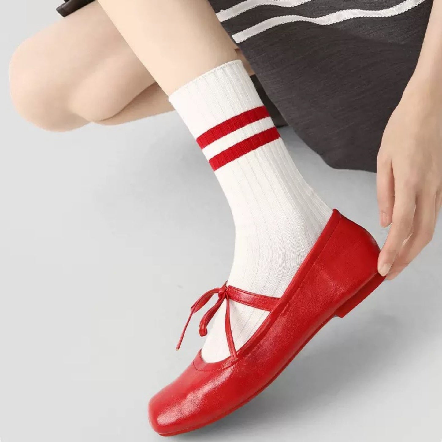 3 Pack Crew Socks Set Ribbed Knit Athletic Stripe and Classic Pattern Casual Everyday Wear