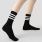 3 Pack Crew Socks Set Ribbed Knit Athletic Stripe and Classic Pattern Casual Everyday Wear