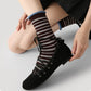 3 Pack Crew Socks Set Ribbed Knit Athletic Stripe and Classic Pattern Casual Everyday Wear