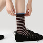 3 Pack Crew Socks Set Ribbed Knit Athletic Stripe and Classic Pattern Casual Everyday Wear
