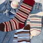 3 Pack Crew Socks Set Ribbed Knit Athletic Stripe and Classic Pattern Casual Everyday Wear