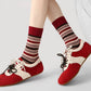 3 Pack Crew Socks Set Ribbed Knit Athletic Stripe and Classic Pattern Casual Everyday Wear