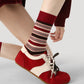 3 Pack Crew Socks Set Ribbed Knit Athletic Stripe and Classic Pattern Casual Everyday Wear