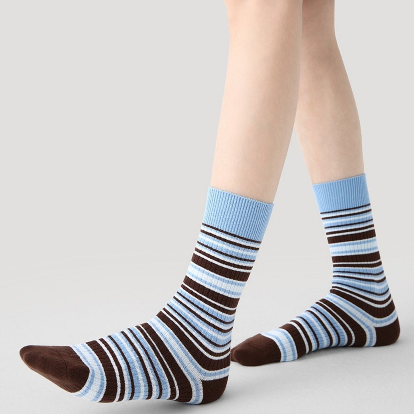 3 Pack Crew Socks Set Ribbed Knit Athletic Stripe and Classic Pattern Casual Everyday Wear
