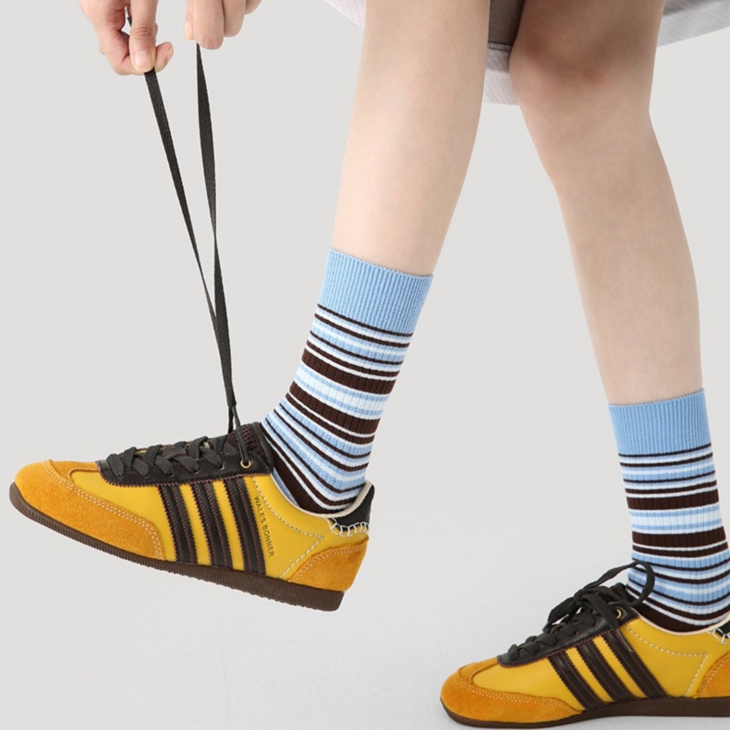 3 Pack Crew Socks Set Ribbed Knit Athletic Stripe and Classic Pattern Casual Everyday Wear