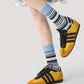 3 Pack Crew Socks Set Ribbed Knit Athletic Stripe and Classic Pattern Casual Everyday Wear