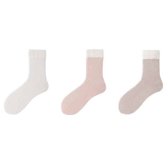 3-Pair Plush Cuffed Crew Socks Soft Knit Ribbed Design Comfortable Everyday Wear