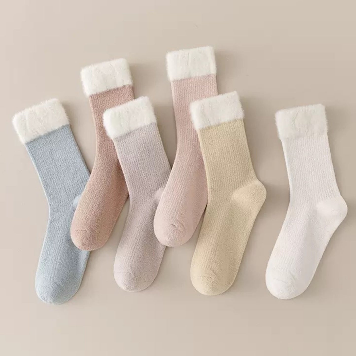3-Pair Plush Cuffed Crew Socks Soft Knit Ribbed Design Comfortable Everyday Wear